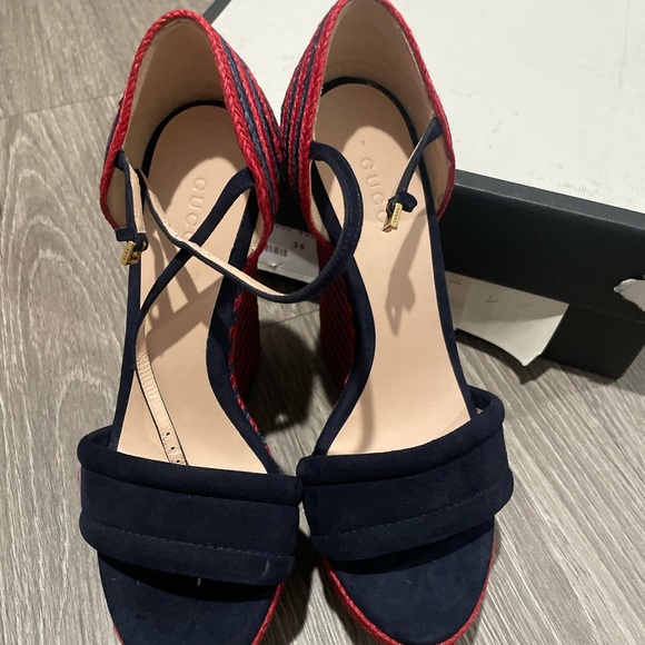 Gucci Red & Blue Wedge Espadrilles Size 36 - Picture 3 of 4